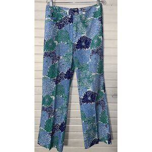 VTG Gordon Of Philadelphia Sz 18 Blue Green Floral Cotton Pants 70s EUC